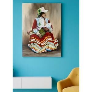 Stan Peterson Signed Andean Mother Nursing Baby Painting 20x16